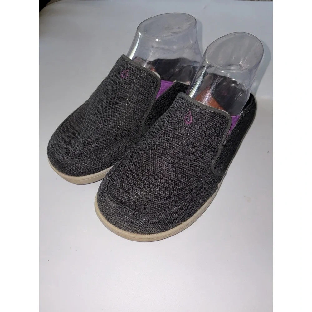 OluKai Nohea Lole Shoes Youth 4 Casual Slip‎ On Moc Loafers Flats Gray Canvas